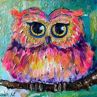 Owl Portrait Original Acrylic Painting on Canvas Pet Portrait Painting Cute Baby Owl Small Artwork O
