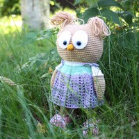 Owl toy, girl owl, Crochet animals toys, amigurumi animals, Hand Knitted toy toy, Amigurumi soft toy
