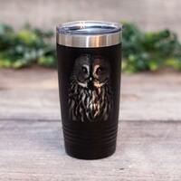 Owl Portrait - Engraved Stainless Steel Tumbler, Owl Travel Mug, Owl Cup, Owl Gift For Her, Owl Tumb