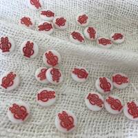 25 Vintage Glass Cabs, Owls Incised in Glass, Painted Red, 11mm