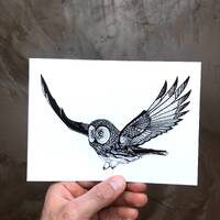 Flying Owl - 5x7 Owl Print - Owl Drawing