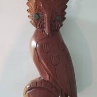 Vintage Carved Wood Wooden Owl Figurine - Brown Owl Figurine