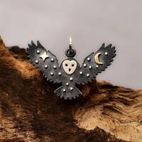 35% Off NO Coupons Needed, Sterling Silver Owl Charm with Bronze Star and Moon, S6245, Owl Pendant