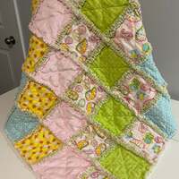 Handmade Baby Rag Quilt Blanket, Owls