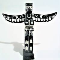 Kwakiutl First Nation ''Wolf & Owl''  Cedar Wood Totem Pole Carving Pacific Nort