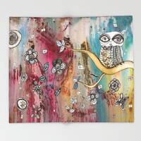 Fleece Bohemian Owl Art Blanket Colorful Owls Painting Original Artwork Blankets Warm Boho Throw Art