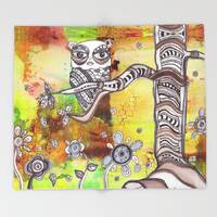 Bohemian Owl Art Fleece Blanket Colorful Owls Painting Original Artwork Blankets Warm Fleece Blanket
