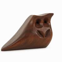 Mahogany Owl Wooden Figurine Hand Carved Vintage Sculpture