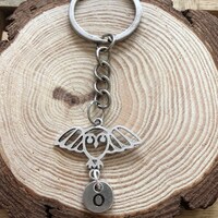 Personalised Owl and Initial Keyring, Owl Keyring, Wizard Custom Keyring, Letter Add on, Gift for He