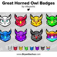 Great Horned Owl Twitch Badges Bit Badges Channel Points Discord Badges Youtube Badges Subscriber Ba