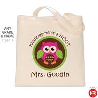 kindergarten's a hoot owl tote bag personalized with name • student teacher present • 