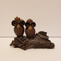 Vintage Art Owls on a Branch made from all natural materials acorns wood