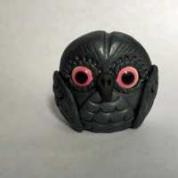 Miniature Graphite Owl Totem - Polymer Clay Sculpture - Totem Animal - Spirit Animal - Art by Sarah 