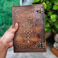 Antique Vintage Owl Embossed Crescent Celtic Moon Leather Journal, book of shadows Leather Grimoire,