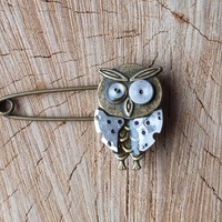 Steampunk Owl Brooch: Mechanical Watch Parts Safety Pin