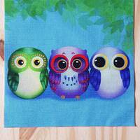 Vignette tissu hibou 20 x 20 cm à coudre ou coller, illustration hibou, hibou couture patchwo