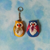 Handmade Leather Owl Brooch, Bag Charm, Keyring