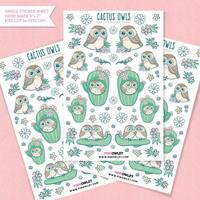 Cactus Owls Kiss Cut Paper Sticker Sheet