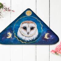 Barn owl triangular painting on wood, magical creatures, moon phases, Spirit Animals