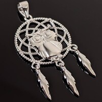Sterling Silver Owl Dream Catcher Pendant Healing Spiritual Meditation Jewelry Necklace Fashion Hipp