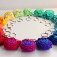 Handmade Crochet Rainbow Owl Keychain: Unique Button Eye Charm