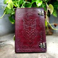 50% Off Antique Moon Owl Journal Leather Bound Journal, Celtic Design Leather Journal Women, Leather