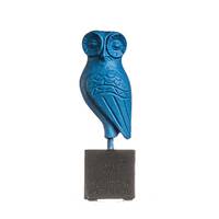 Premium Serie Owl Of Athena Wisdom Sculpture on  Base Blue Color Handmade Alabaster Figurine Greek S