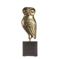 Premium Serie Owl Of Athena Wisdom Sculpture on Base Gold Color Handmade Alabaster Figurine Greek S
