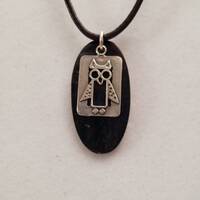 Owl Pendant, Sterling Owl Pendant, Mother of Pearl Pendant, Black Lip Mother of Pearl {with Skin) wh