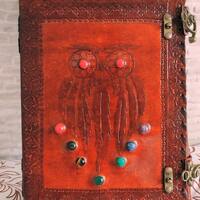 Good Luck Owl Embossed Leather Journal with Lock, Gratitude Journal Gift, Drawing Sketchbook Journal
