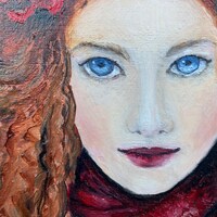 Original oil painting, girl with an owl
