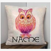Personalised Owl Pillow Glitter Cushion Cover White or Champagne