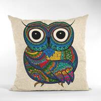 Boho Owl Throw Pillow: Colorful Animal Print Decorative Cushion, Bohemian Home Decor 16x16