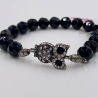 Owl Charm Black Onyx Gemstone Bracelet, Owl Jewelry, Onyx Jewelry, Owl Lover Jewelry, Owl Charm Brac