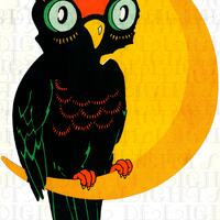 BRILLIANT Large Halloween OWL Diecut. Vintage Halloween Illustration. Vintage Halloween Digital Down