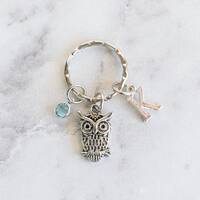 Owl Keychain - With Birthstone, Initial - Keyring - Zipper Pull - Free Shipping and Quantity Discoun