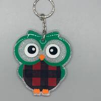 Plaid Owl Keychain - Christmas Owl Keychain