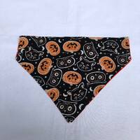 Jack-O'-Lanterns and Owls Halloween Themed Black/Orange Reversible Slip Over The Collar Dog Band