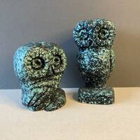 Two Vintage Owl of Wisdom Figurines, Symbol of the Goddess Athena, Bronze Finish Cast Resin, Greek S