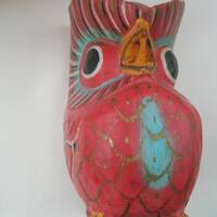 Vintage Wooden Owl, painted in Vibrant Colours (15 cm tall)