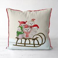 Christmas pillow cover - Owls on Sled - Christmas Owl decor Xmas cushion cover woodland animal decor