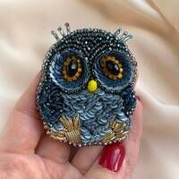 Beaded brooch owl. Hand-embroidered forest bird brooch. Beaded jewelry. Handmade brooch owl. Best se