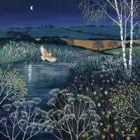 Canvas print of a night scene with owl in flight from an original painting 'Over Moonlit Pool