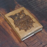 Handmade Leather owl Journal, Notebook or Sketchbook , vintage Brown natural paper