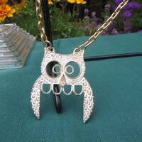 Coro Owl Necklace, Coro Owl Pendant, Vintage Gold Tone Owl Pendant 1969, Animal Jewelry, Owl Jewelry