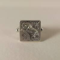 Sterling silver ring with an owl, Ring in sterling silver with an owl, Ancient Greek style ring with