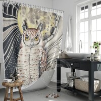 Owl Moon Ink Art Shower Curtains