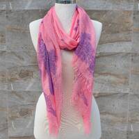 Woman Summer Scarf, Owl Print Scarf, Long Regular Summer Scarf, Animal Print Scarf, Pale Neon Pink C