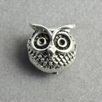 Owl Bead, Silver Tone, 10mm - 4 pieces (870)