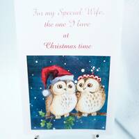 Christmas Owls A5 Greetings Card High Quality Print on 300gsm Ice White Pearlescent Card. Comes with